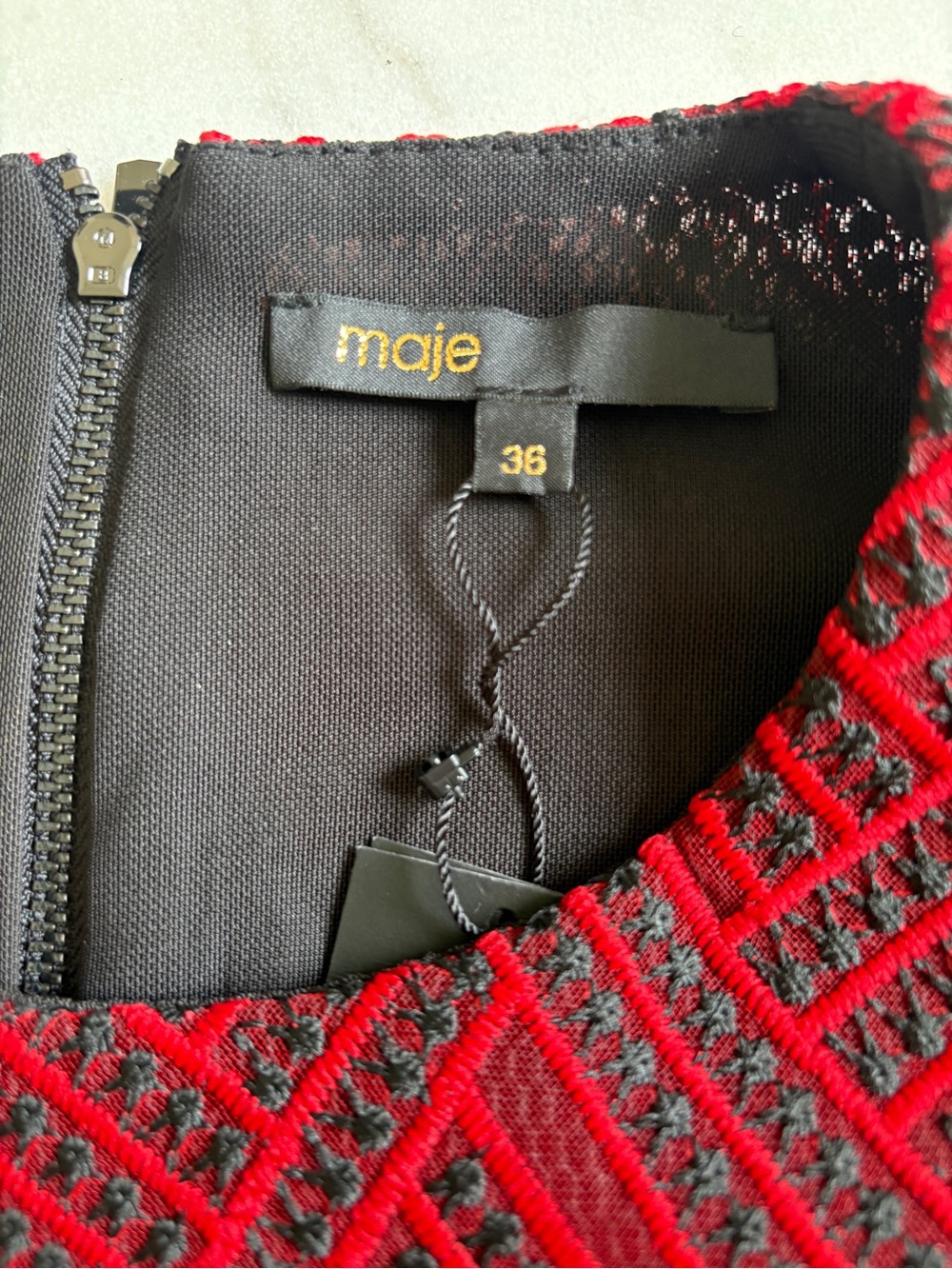 Maje Red and Black Textured Geometric Dress - Picture 3 of 9